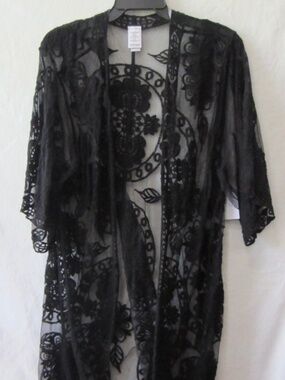 Time & Tru Women's Lace Layering Coverup/Kimono Black L-XL NWT Cotton/Nylon